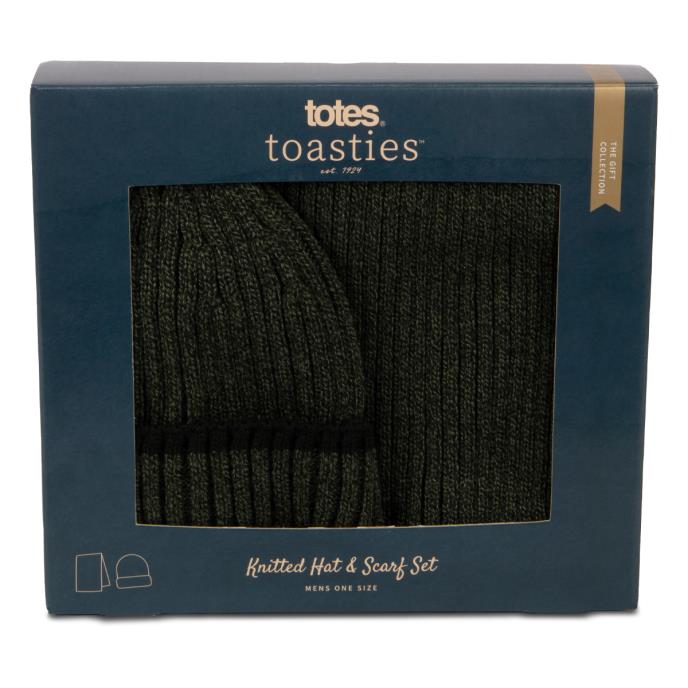 totes toasties® Mens Hat & Scarf Gift Set Khaki Extra Image 1
